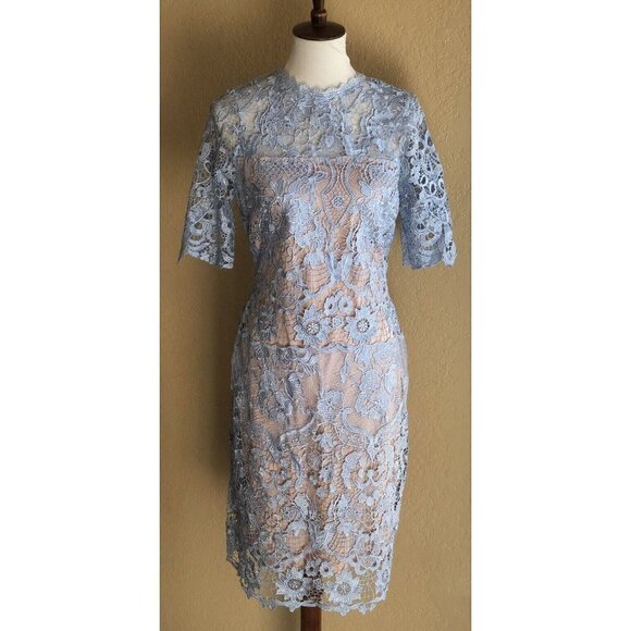 Just Me Women’s Lace Blue Nude Lined Lace Sheath Dress size M - Picture 5 of 12
